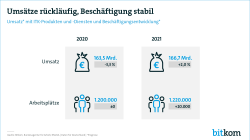 Web-Grafik: "Umsätze rückläufig, Beschäftigung stabil"