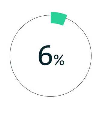 Ein minimalistisches Kreisdiagramm auf weißem Hintergrund zeigt den Wert 6 %. Der Kreis ist nur zu einem kleinen Teil, etwa 6 %, mit einem grünen Segment ausgefüllt. In der Mitte des Kreises steht die Zahl „6 %“ in schwarzer Schrift.